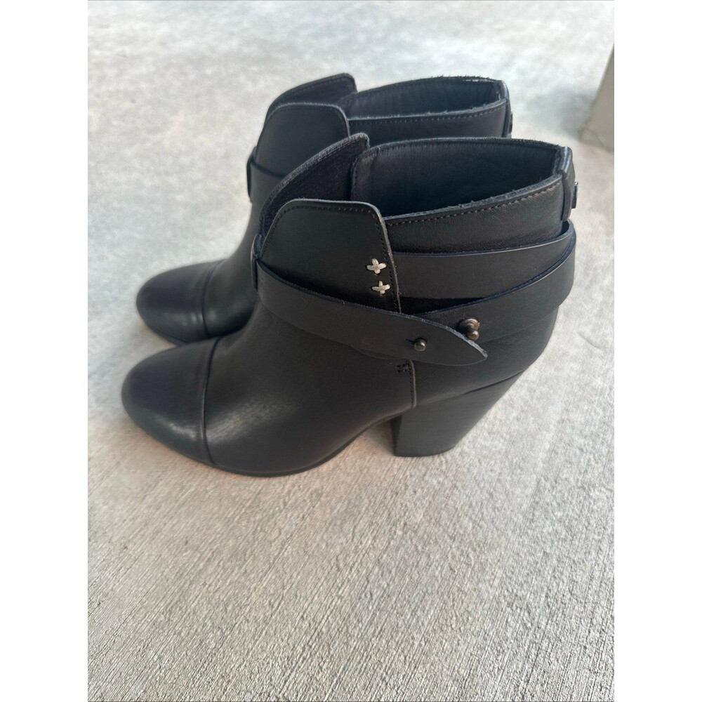 Z78116 RAG & BONE Harrow Ankle Boot BLOCK MOTO BIKER BLACK LEATHER EU 37 /US 6.5
